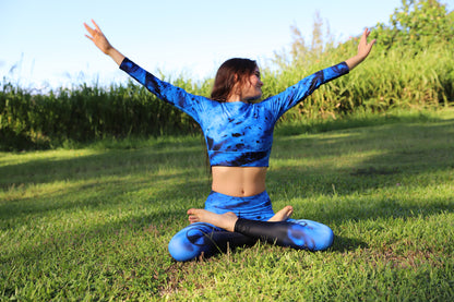 Sapphire Ice Sparkle Style Co. Long Sleeve Recycled Crop Top and High Rise Leggings, Kauai HI