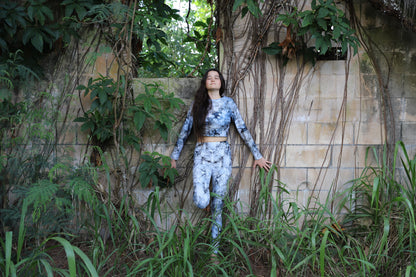 Smoky Quartz Crystal High Rise Leggings and Eco-friendly long sleeve crop top. Sparkle Style® Kauai, HI