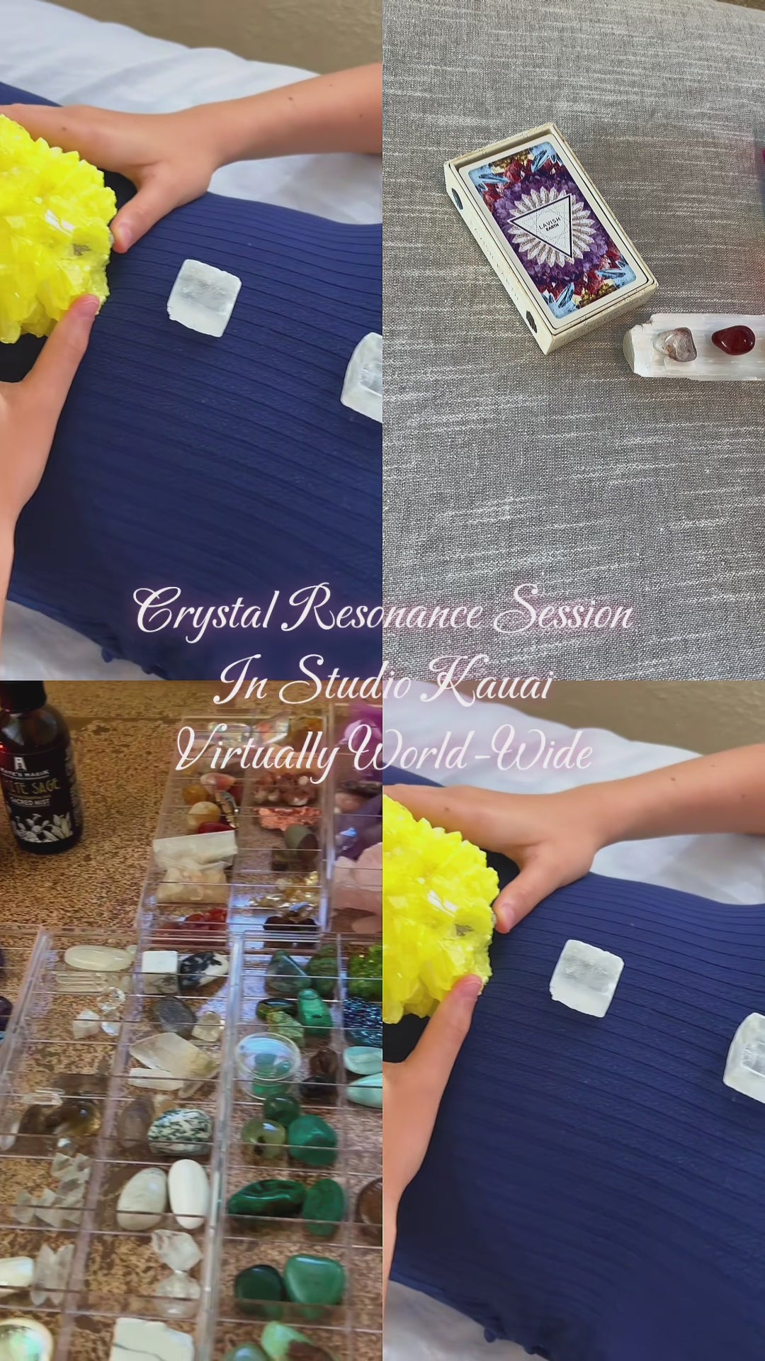 Load video: Crystalogist Brittain Cooper facilitating a one-on-one crystal resonance session with intuitive crystal selection.