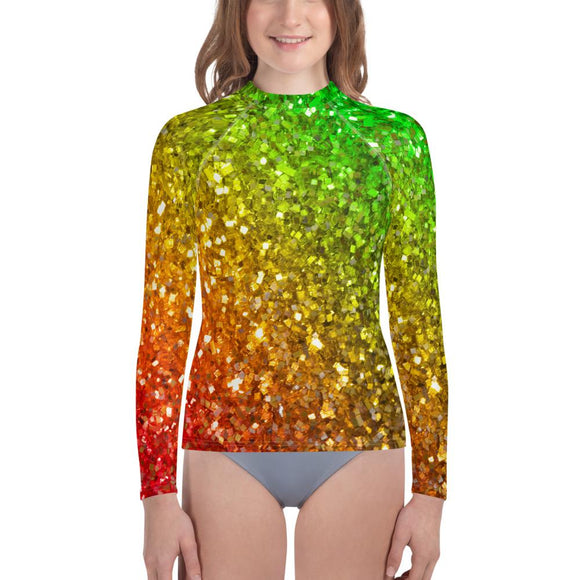 Rainbow Spectrum Glitter Youth Rash Guard